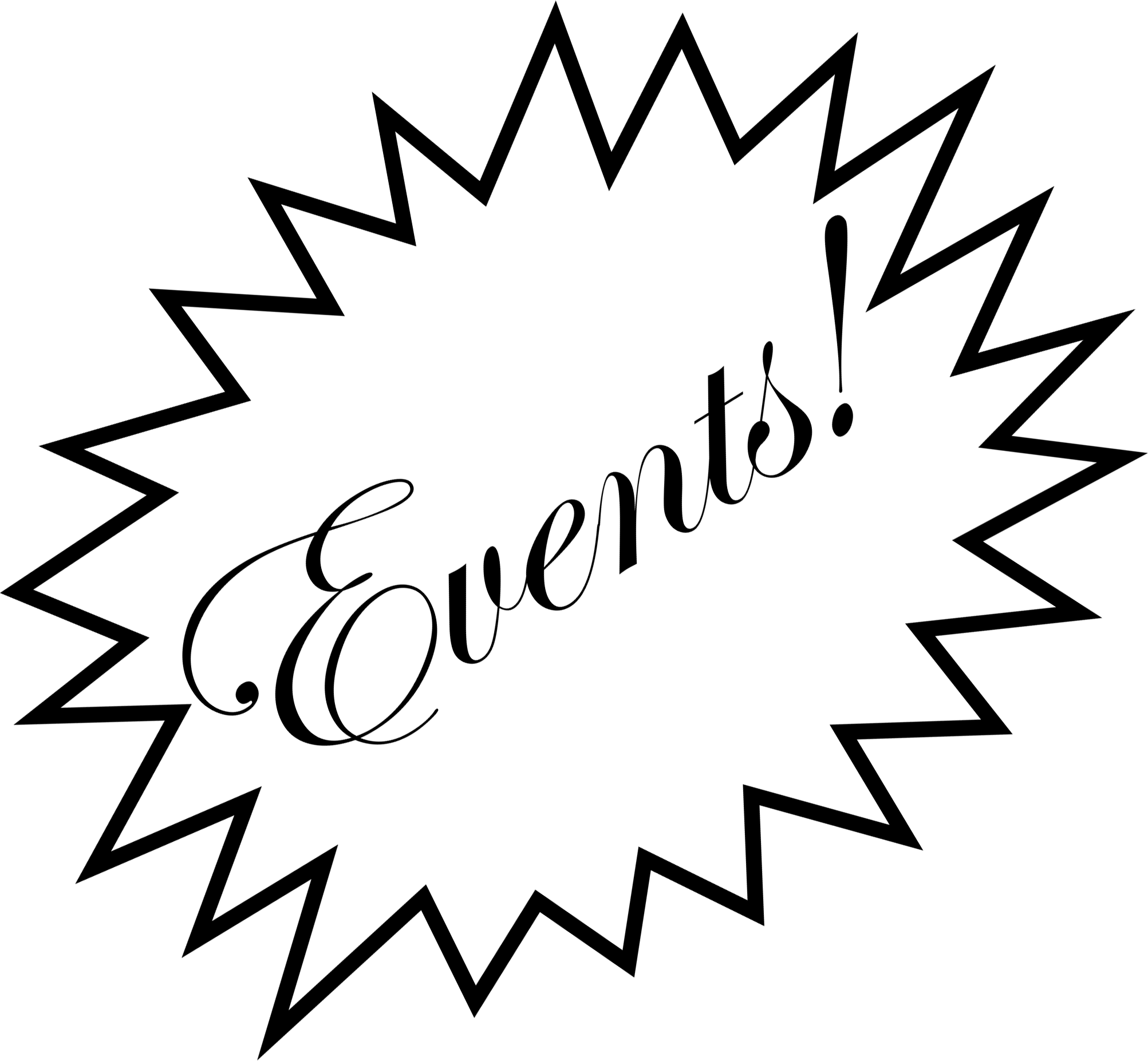 a burst with text that says events