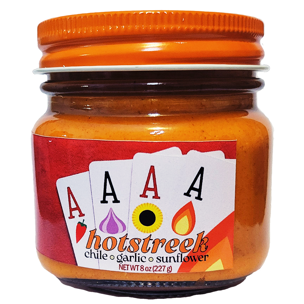 a jar of hotstreek chile-garlic-sunflower spread
